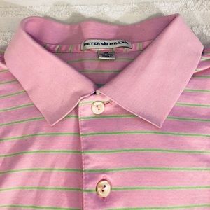 Peter Millar Shirts - Peter Millar Pink w/Lime Green Stripe Polo Shirt M Peter Millar Shirts - Peter Millar Pink w/Lime Green Stripe Polo Shirt M